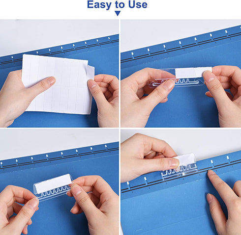 File Folder Tabs, 100+200 Sets Hanging File Folder Tabs with Inserts for Hanging Folders, 2 Inch Clear Plastic Hanging File Tabs for Quick Identif...
