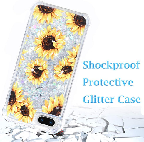 iPhone 7 Plus Case, iPhone 8 Plus Glitter Floral Case Flower Bling Sparkle Floating Liquid Soft TPU Cushion Luxury Case for Girls Women Cute Case ...
