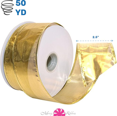 Morex Ribbon 7417.40/50 Morex Gleam 2.5" X 50 YD Wired Ribbon for Gift Wrapping, Gold, Flower Bouquet Ribbons for Crafts, Valentines, Baby Showers...