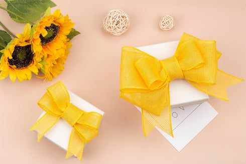 Yellow Burlap Wired Ribbon, 4 inch x 20 Yards, Wired Edge Burlap Ribbon for Gift Wrapping, Big Bow, Wreath, and Christmas Tree Decoration...
