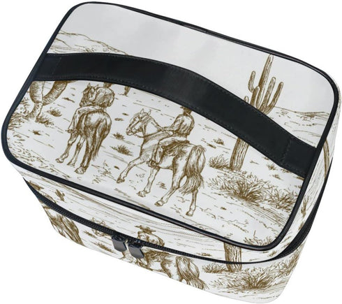 Western Desert Cowboys Travel Cosmetic Bag Case Large Portable Makeup Bag Organizer for Women Girls Top Handle Multifunction Toiletry Bags...