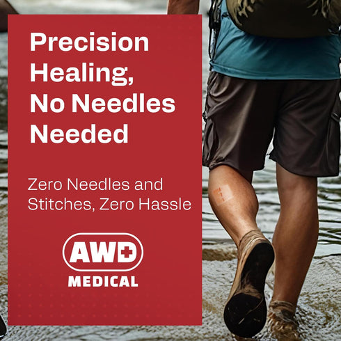 AWD Zip Stitch Wound Closure Strips - 2 Zipstitch Devices, 2 Sterile Gauzes, 2 Alcohol Wipes - Emergency Laceration Device for Cuts Without Stitch...