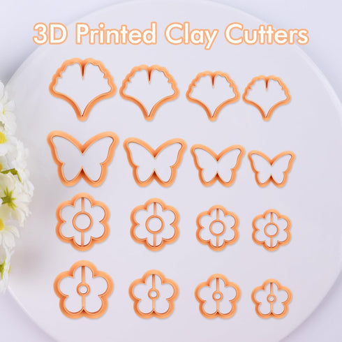 Puocaon Butterfly Polymer Clay Cutters - 16 Pcs Clay Cutters for Polymer Clay, Cute Flower Clay Cutters for Polymer Clay Earrings, Ginkgo Leaves C...
