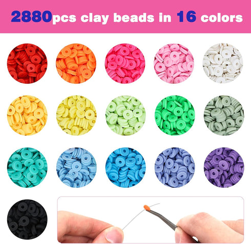 QUEFE 3800pcs Clay Beads for Jewelry Making Kit with 156 Letter Beads Flat Polymer Heishi Beads DIY Arts and Crafts Kit 6mm 16 Colors...