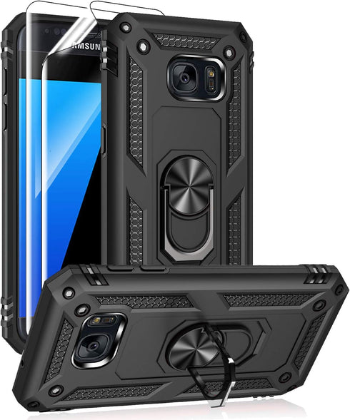 Androgate for Samsung Galaxy S7 Case with HD Screen Protectors, Military-Grade Metal Ring Holder Kickstand 15ft Drop Tested Shockproof Cover Case ...