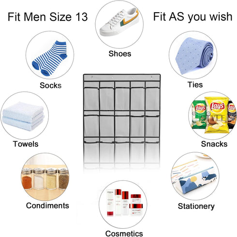 1 Pack 35 Breathable Mesh Pockets Large Hanging Shoe Organizer Over The Door Shoe Rack for Closet Door Storage Shoe Holder Hanger, 4Hooks, Grey (6...