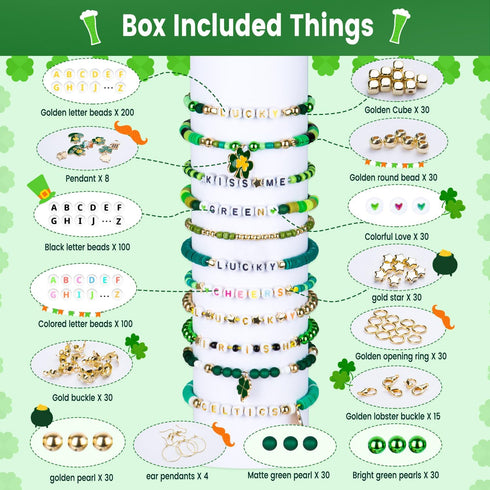 Goldwise 3900 Pcs St. Patrick's Day Bracelet Making kit with Clay Beads Glass Seed Beads, 18 Colors Beads for Jewelry Making with 3 Styles Letter ...