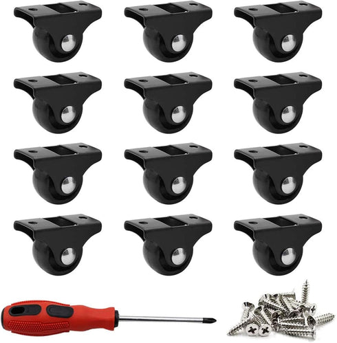 Luomorgo 12 Pack 1" Caster Wheels Rigid Fixed Non Swivel Casters with Metal Top Plate Hard Plastic Wheels for Furniture, Black...