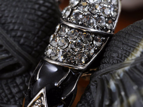 Alilang Abstract Stripe Clear Rhinestones Enamel Matte Black Butterfly Insect Brooch Pin...