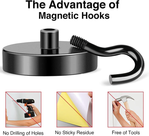 MIKEDE Magnetic Hooks Heavy Duty, 110LB+ Super Strong Magnet Hooks, Neodymium Earth Magnets with Hook for Hanging, Magnetic Metal Hanger for Cruis...