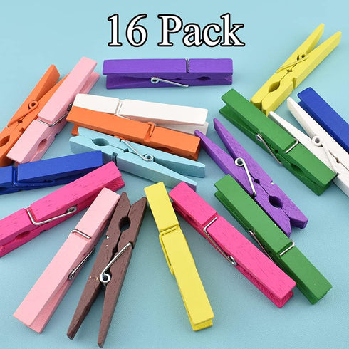 HAHIYO Colorful Wooden Clothes Pins Clothespins Wide Do NOT Fall Apart 2.87 inches Length 16 Pack Sturdy Strong Springs No Rust No Discoloration f...