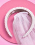 xo, Fetti Bachelorette Party Decorations Pearl Headband with Detachable Veil | White Headpiece Bridal Shower Gift, Bridesmaid Favors...