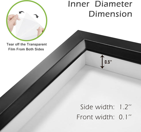 FrameWorks 2-Pack 1 3/8" Thick Black Wooden Shadow Box Picture Frames 4” x 6” with Removable White Mat to 3.5" x 5" Photo...