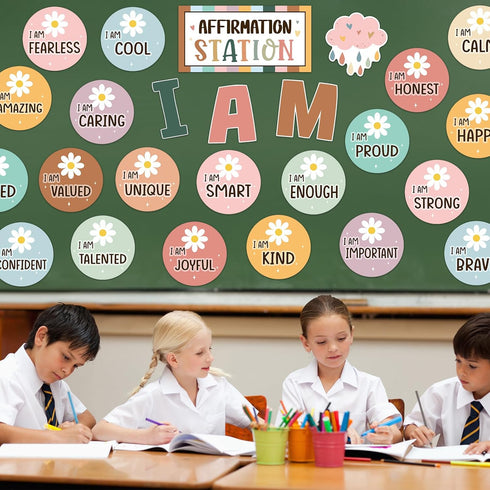 Frienda Boho Affirmation Station Bulletin Board Set Motivational Posters Classroom Mirror Growth Mindset Decor Positive Affirmations Accents Cutou...