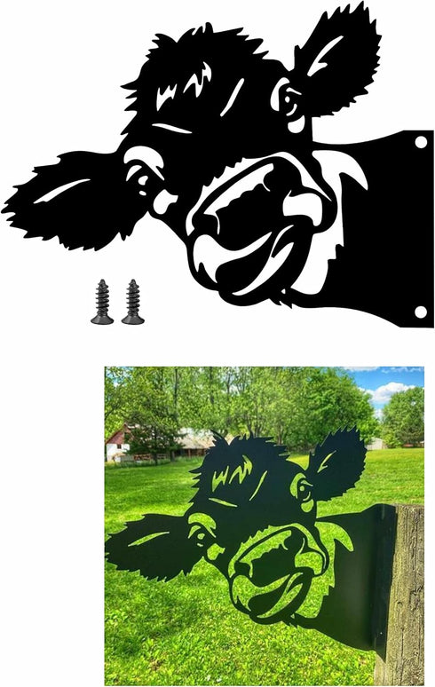 Peeping Cow Metal Art Farm Garden Decor Garden Fence Decoration Outdoor Decoration for Farmhouse,Yard,Lawn...
