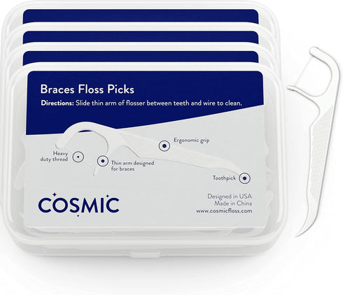 Orthodontic Flossers for Braces | Floss Picks with Shred-Resistant Unwaxed Dental Floss in Dental Hygiene Kit for Kids and Adults (Set of 4 x 35 p...