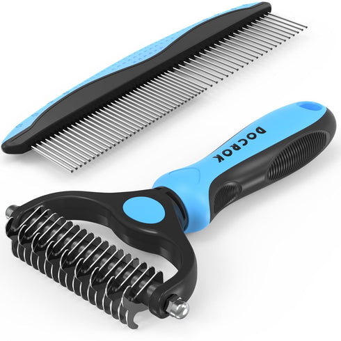 Pet Grooming Brush and Metal Comb Combo, Cat Brush Dog Brush for Shedding, Undercoat Rake for Dogs Grooming, Dematting Deshedding Brush Dogs Shedd...