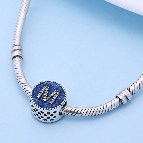 Letter Charms 925 Sterling Silver Fits Pandora Bracelets Ocean Blue Alphabet Initial A-Z Beads Jewelry Gift for Women...