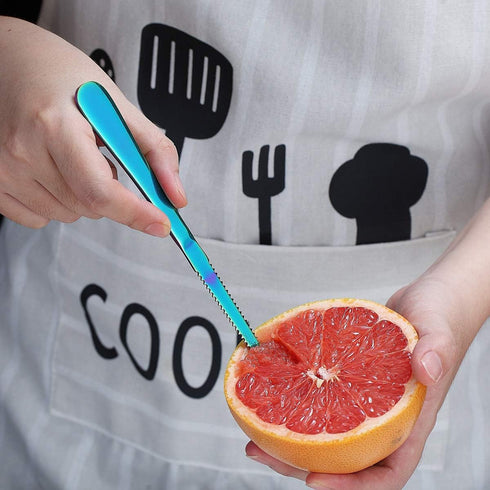 Rainbow Grapefruit Spoons 5 Pieces Set, 4 Stainless Steel Grapefruit Spoon And 1 Grapefruit knife With Titanium Plating, Grapefruit Utensil Set, S...