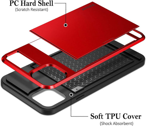 Vofolen Compatible with iPhone 12 Case 5G Wallet Cover Credit Card Holder Slot Sliding Back Pocket Anti-Scratch Dual Layer Protective Compatible w...