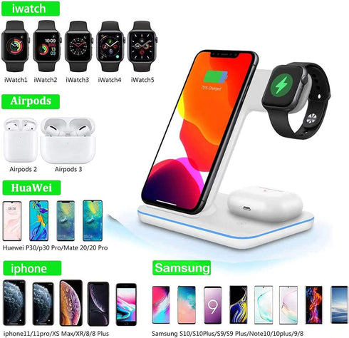 Wireless Charger, 3 in 1 Wireless Charging Station for Apple iWatch 7/SE/65/4/3/2 AirPods 2/3/Pro Qi Certified Fast Charging Stand for iPhone 14/1...