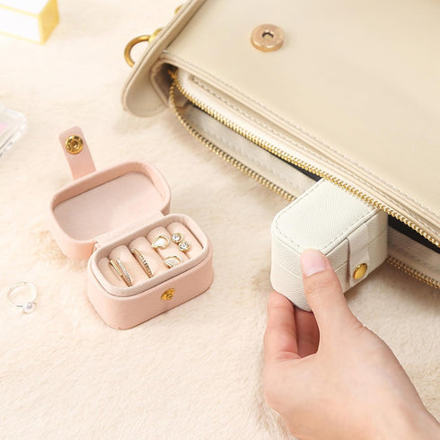 Mini Ring Storage Box Organizer Travel Jewelry Box, Small Portable Jewelry Case, Practical Travel Gift for Women, White...
