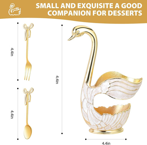 Gold Swan Base Holder,Table Decorative Swan Dessert Spoons Organizer Base Spoons Holder with 6pcs Coffee Spoon set,Elegant Gold Dessert Spoons,Pre...