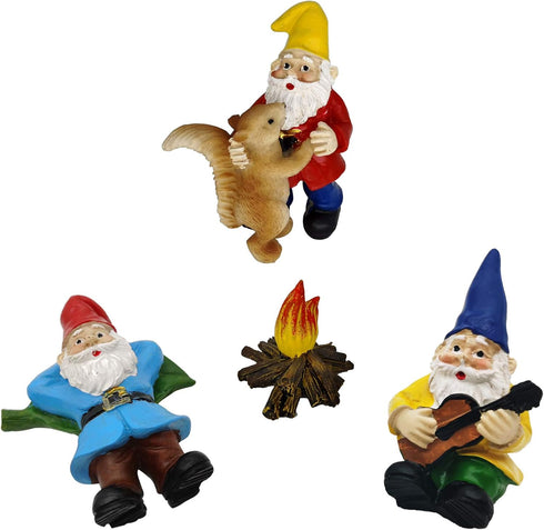Dance Miniature Garden Gnome Set of 4 Fairy Garden Gnomes Accessories Campfire Little Garden Gnomes Outdoor Small Garden Gnome Figurines Ornaments...