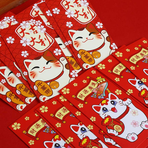 Cabilock 20pcs Chinese New Year Money Envelopes Lucky Cat Pattern Hong Bao Wedding Red Envelopes Lucky Ox Zodiac Hong Bao Packets Chinese Party Su...
