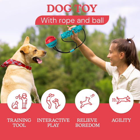Dog Chew Toy with Rope and Ball Attachment - Durable Squeaky Dog Chew Toy for Aggressive Chewer Large Breed - Non-Toxic and Interactive Dental Cle...