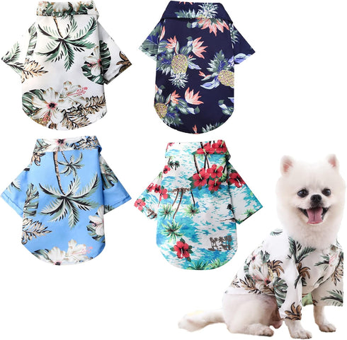 4 Pieces Pet Summer Shirts Hawaiian Style Dog T-Shirts Floral Coconut Tree Printed Puppy Shirt Summer Beach Dog Apparel Cat Outfit Shirt Breathabl...