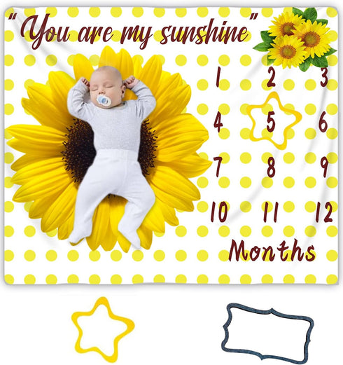Baby Monthly Milestone Blanket for Baby,You are My Sunshine Sunflower Baby Monthly Milestone Blanket,Baby Month Blanket for Baby,Baby Growth Chart...