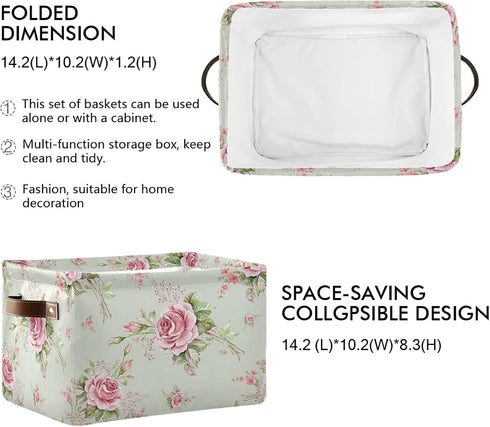 Floral Flower Rose Pattern Storage Bin Kids Women Foldable Compressible Organizer Storage Cube with Handle Storage Basket Box for Closet Shelves 1...
