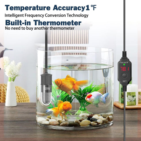 Adjustable Mini Aquarium Heater 0.5/1/2/3 Gallon Submersible Small Fish Tank Heater 10W/20W/30W Digital Display Thermostat External Temperature Co...