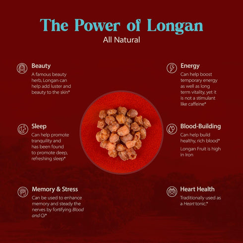 Dragon Herbs Longan 6 oz bag | dried fruit supplement to support skin, beauty, sleep, mood, stress, memory, heart and blood...
