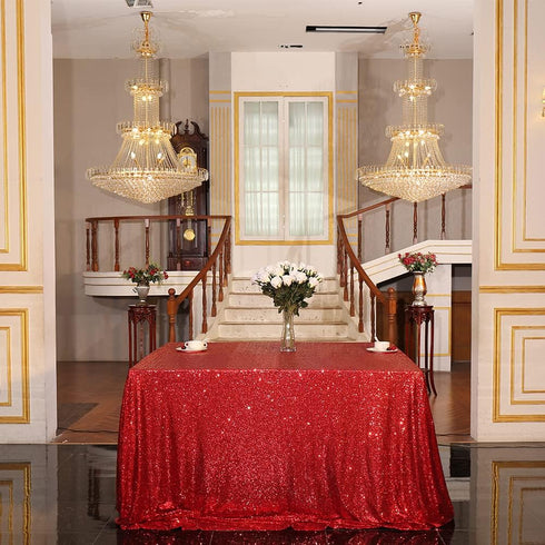 Eternal Beauty Red Square Sequin Tablecloth Sparkly Overlay for Wedding Party Birthday Baby Shower Christmas 48"x48"...