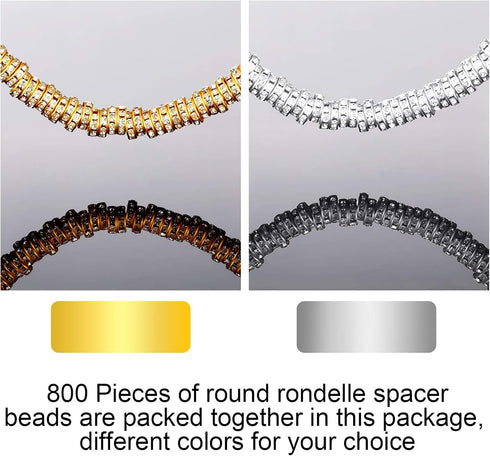 Hicarer 800 Pieces Round Rondelle Spacer Beads Crystal Rhinestone Loose Charm Beads for Jewelry Making(6 mm,Gold, Silver)...