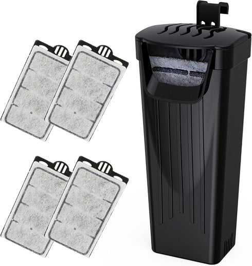 Aquarium Power Filter(3.5W), Turtle Tank Filter, Silent Low-Water Filter for Small Fish Tank, Reptile Tank Up to 15Gallon, with 4pcs Cartridges.(B...
