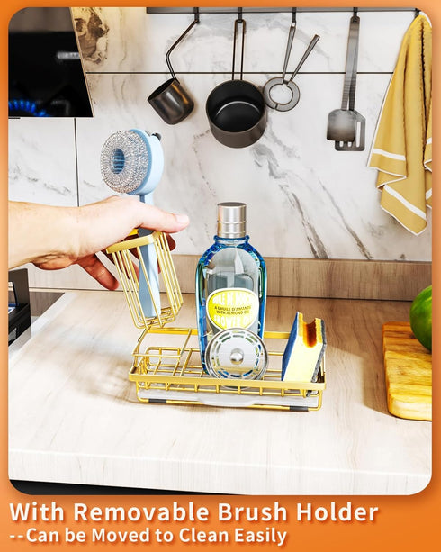 SWTYMIKI Sink Caddy Kitchen Sink Organizer with Detachable Brush Holder, Stainless Steel Sink Sponge Holder with Removable Drip Tray Sponge Caddy ...