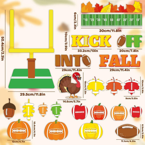 158pcs Kick Off into Fall Bulletin Board Set Thanksgiving Football Classroom Decorations Autumn Maple Leaves Cutouts with Glue Points for School C...