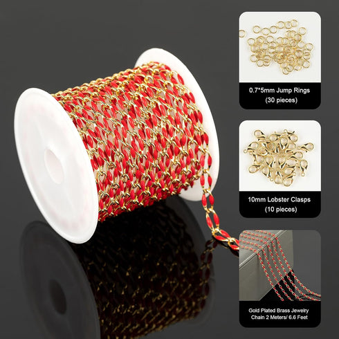 YOUBEIYEE Red Oil Drip Chain for Jewelry Making Gold Plated Brass Chain Roll with Jump Rings and Lobster Clasps Jewelry Supplies...