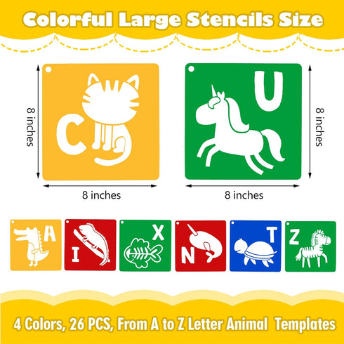 26 Pieces Sturdy Stencils for Kids, 8 Inches Large Sidewalk Chalk Stencils for Kids, Animal Shape Stencils with Alphabet Letters Themed Template, ...