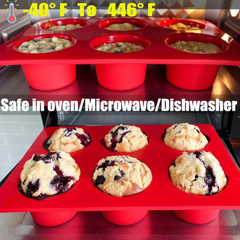 Jumbo Muffin Pan Silicone, European LFGB Cupcake Pan 6 Cups, Non-Stick Deep Cupcake Baking Pan, Silicone Large Muffin Molds, Muffin Tins BPA Free,...