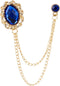 Knighthood Brooch Pin Royal Blue Shimmer Stone With Gold Chain Outlay Tassel Suit Collar Brooch Lapel pin Crystal Brooch Suit Stud Lapel Pin Vinta...