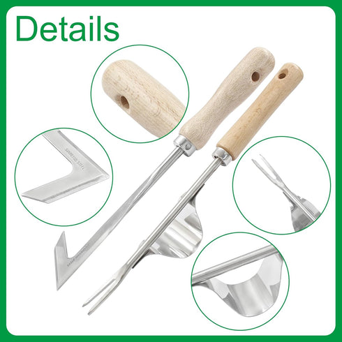 Garden Weeding Tool Set Stainless Steel Weed Puller Tool Removal Weed Puller Yard Gardening Lawn Tool for Sidewalk Patio Wall Crevice(Sickle+Fork...