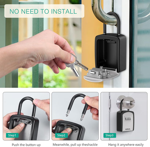 ORIA Key Lock Box, Key Safe Box, 4 Digit Combination Key Storage Lock Box Waterproof, 5 Keys Capacity with Removable Shackle for Indoor Outdoor, S...