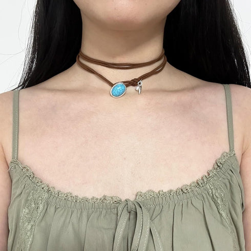 HTH Boho Choker Necklace for Women Layered Bohemian Turquoise Leather Choker Western Boho Necklace...