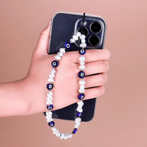 Beaded Phone Charm, Evil Eye Beaded Lanyard Wrist Strap Gemstone Phone Charm Handmade Phone Chain Strap Keychain for Men Women Girls Cell Phone St...