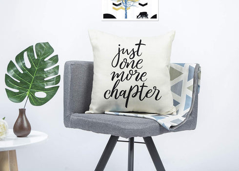 Just One More Chapter Throw Pillow Case Cushion Cover Book Lovers Linen 18 x 18 Inch...