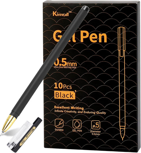 Gel Pens, 0.5mm Black Ink Pens, Fine Point Smooth Writing Pens - Pack of 10, Bulk Ink Gel Pen, Fine Tip Ballpoint Pens, Rollerball Pens for Office...